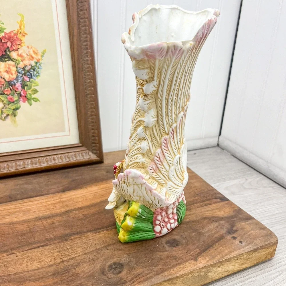 Vintage Ceramic Swan Vase Planter: White Goose‎ Decor